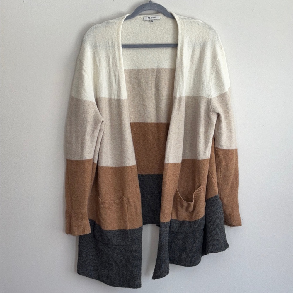 Madewell Kent Long Open Front Cardigan Colorblock Cardigan XL